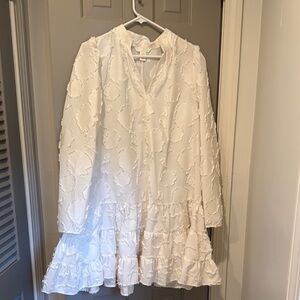 White Textured Long-Sleeve Dress